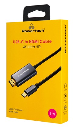 POWERTECH καλώδιο USB-C σε HDMI PTR-0209, 4K/30Hz, 10 Gbps, 1m, μαύρο