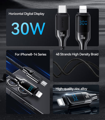 USAMS καλώδιο Lightning σε USB-C SJ741, 30W, 480Mbps, 1.2m, μαύρο