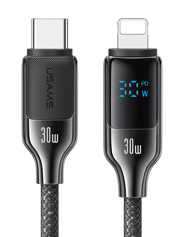 USAMS καλώδιο Lightning σε USB-C SJ741, 30W, 480Mbps, 1.2m, μαύρο
