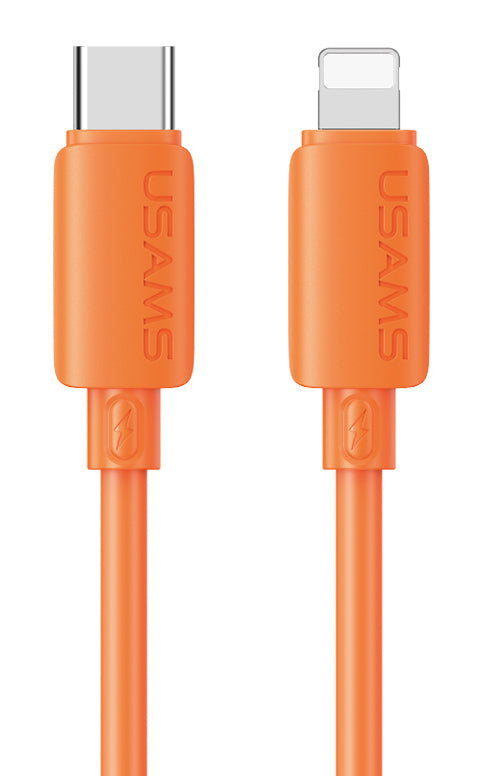 USAMS καλώδιο Lightning σε USB-C SJ788, σιλικόνης, 30W, 480Mbps, 1m, πορτοκαλί