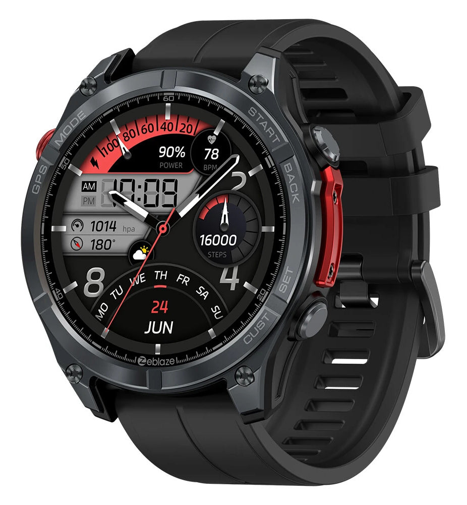 ZEBLAZE smartwatch Stratos 4 με φακό, heart rate, 1.43" AMOLED, GPS, 5 ΑΤΜ, MIL-STD-810H, μαύρο
