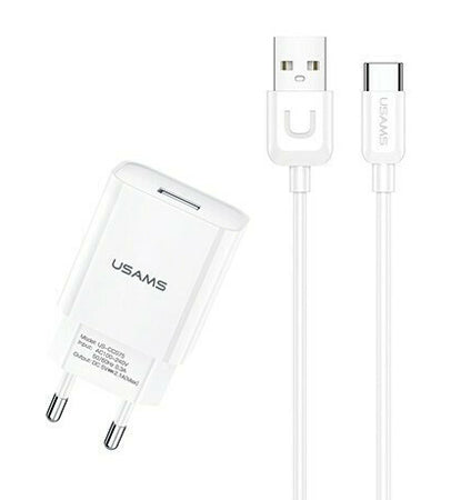 USAMS φορτιστής τοίχου T21OCTC01 με καλώδιο USB-C, USB 2.1A, λευκός