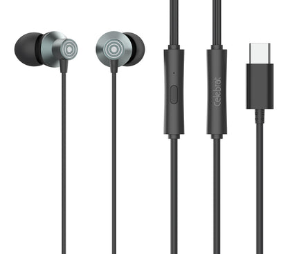 CELEBRAT earphones με μικρόφωνο D15, USB-C σύνδεση, Φ10mm, 1.2m, μαύρα