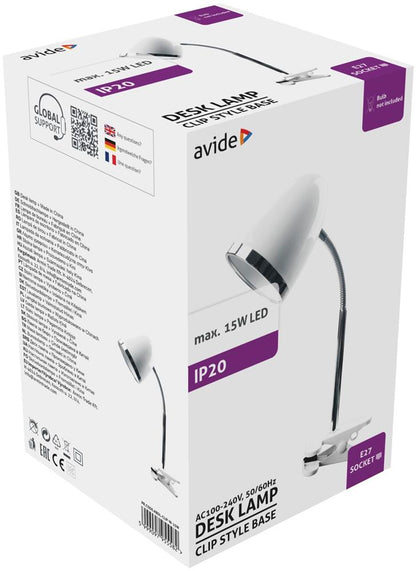Avide Basic Φωτιστικό Γραφείου με Κλιπ E27 15W Λευκό