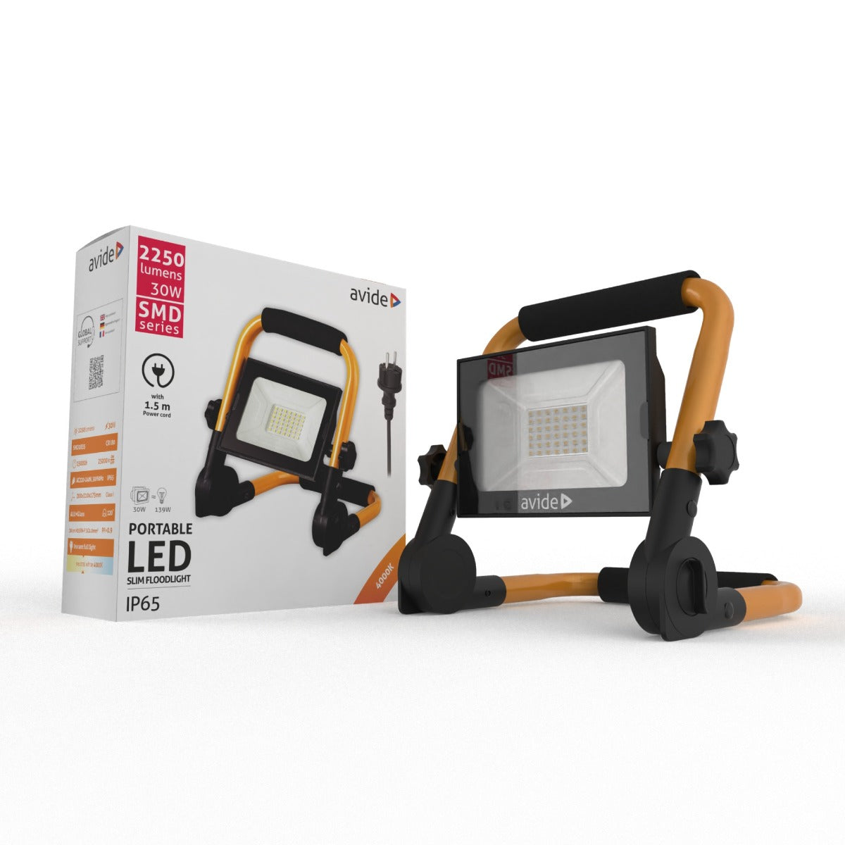 AVIDE LED Ηλιακός Προβολέας Slim SMD 30W με Βάση 1,5m 4000K