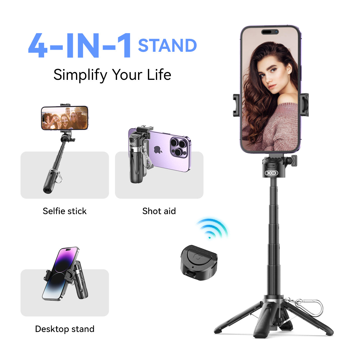 XO SS21 Πολυλειτουργικό Mini Bluetooth Selfie Stick 4 σε 1