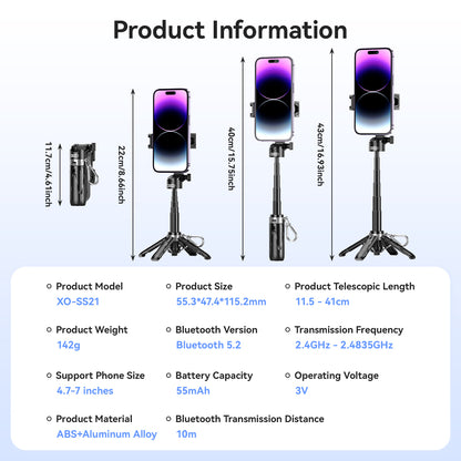XO SS21 Πολυλειτουργικό Mini Bluetooth Selfie Stick 4 σε 1