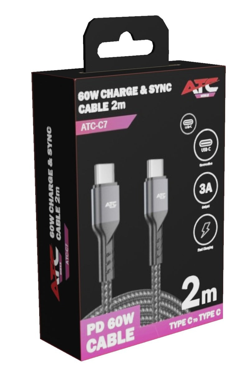 ATC-C7 Καλώδιο Φόρτισης & Συγχρονισμού USB Type-C σε Type-C 60W 2m
