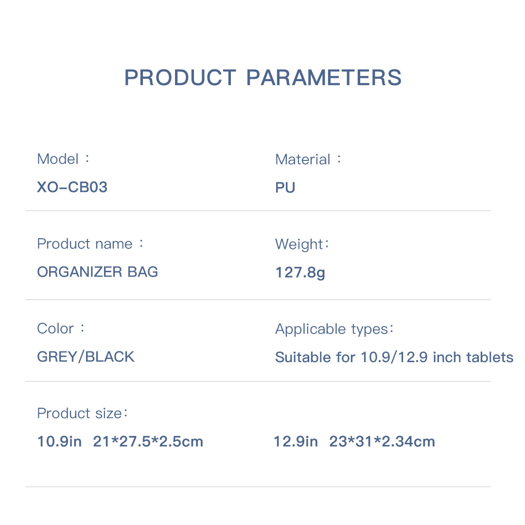 Τσάντα tablet XO CB03 iPad Γκρι (10.9 ιντσών)