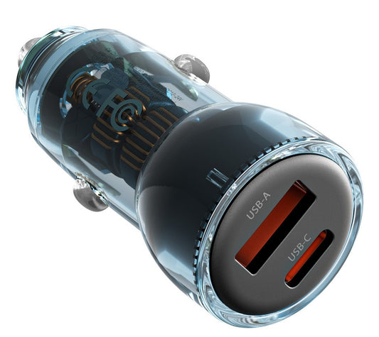 XO CC60 Smart Διαφανής Φορτιστής Αυτοκινήτου A30W+C30W/Ταυτόχρονη 60W Μπλε