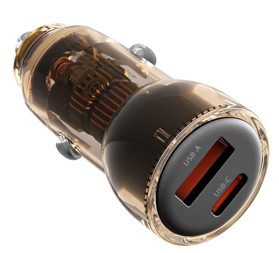 XO CC60 Smart Διαφανής Φορτιστής Αυτοκινήτου A30W+C30W/Ταυτόχρονη 60W Καφέ