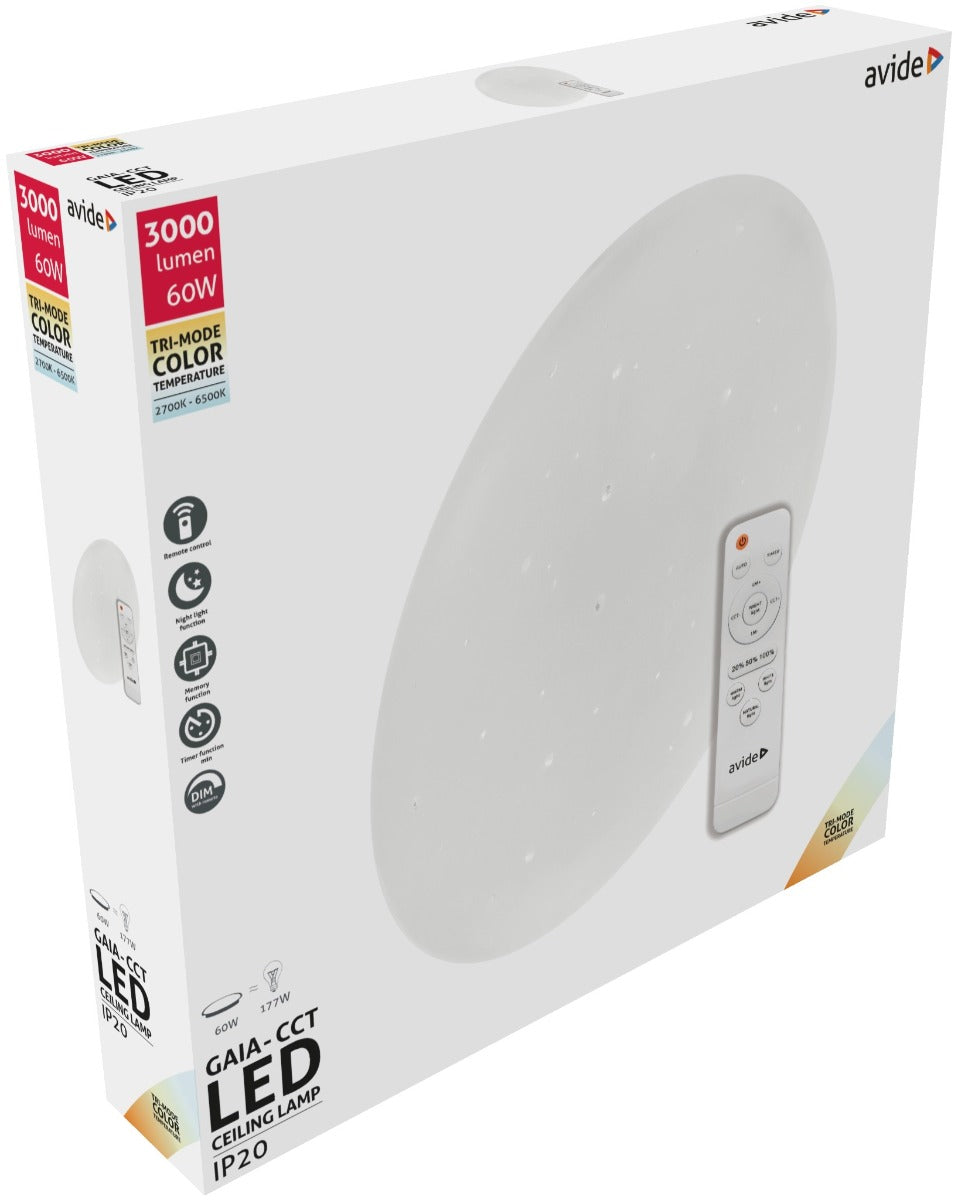 Avide LED Μοντέρνα Πλαφονιέρα Οροφής Gaia-CCT 60W με Τηλεχειριστήριο