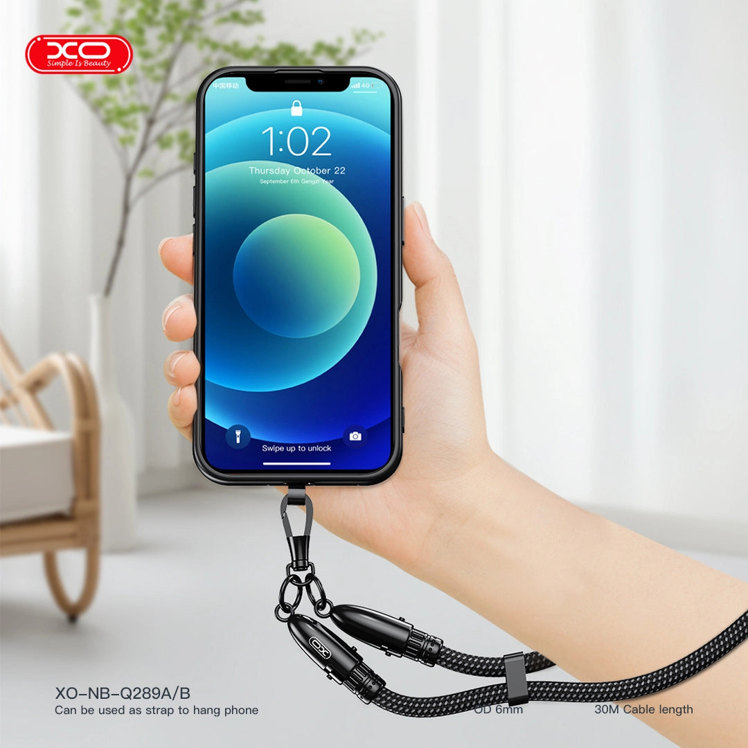 XO NB-Q289B Καλώδιο Φόρτισης & Μεταφοράς Δεδομένων Type-C σε Type-C Πλεκτό 60W Μαύρο 20cm