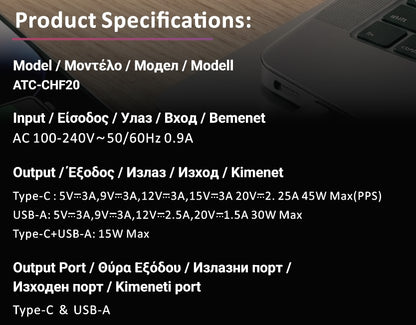 ATC-CHF20 Φορτιστής Γρήγορης Φόρτισης GaN PD 45W
