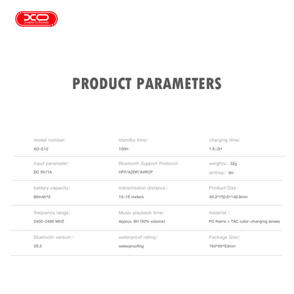 XO E12 Smart Audio Γυαλία με Προστασία από Μπλε Φως Οθόνης