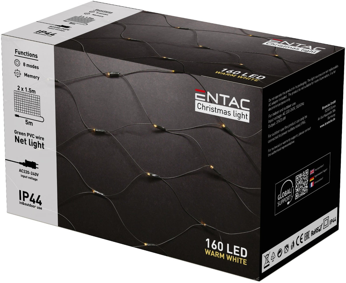 Entac Christmas Lights IP44 Net 160 LED 2m x 1,5m WW