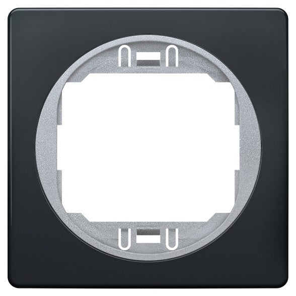 EON E6801.ES One-gang frame 80x80,  black with silver holder