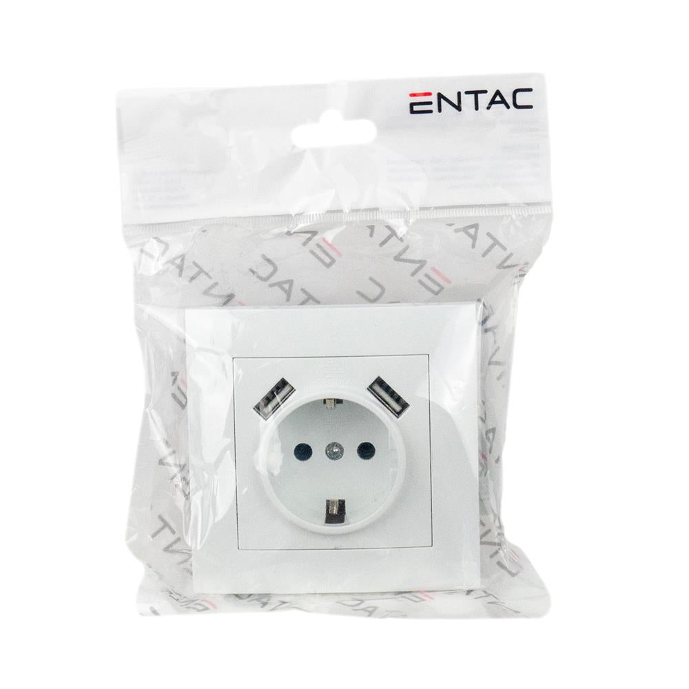 Entac Arnold Recessed wall socket earthed + 2 USB 2.1A (total) White