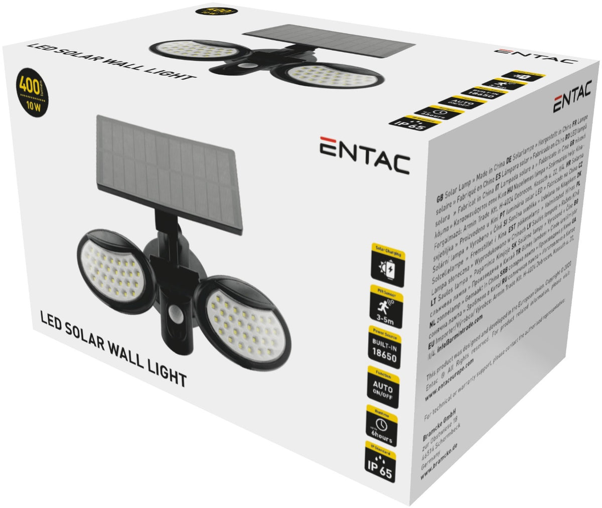 Entac Ηλιακό Φως Τοίχου 10W SMD 2 Κεφαλές με Ανιχνευτή Κίνησης