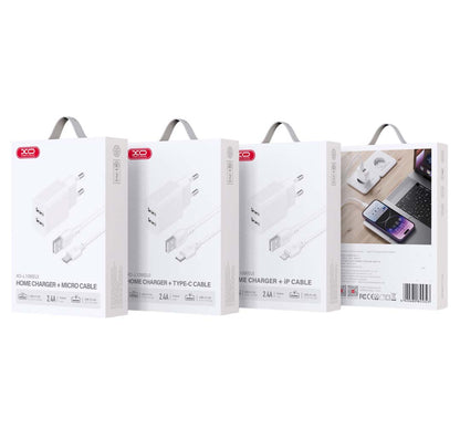 XO L109 (UK) Dual USB-A 2.4A Charger with Type-C cable