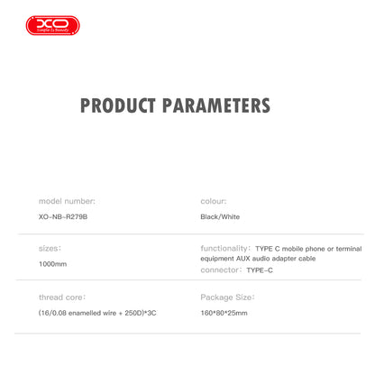 XO NB-R279B Type-c σε 3.5 Καλώδιο Ήχου Λευκό