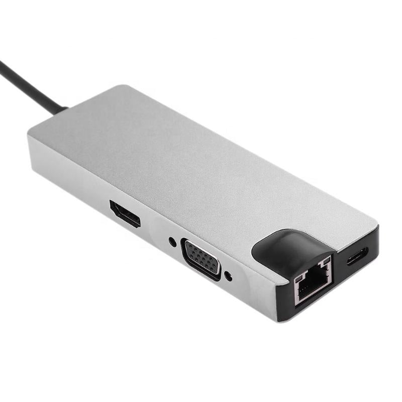Μετατροπέας 8in1 USB C hub RJ45 HDMI USBx2 VGA SD TF USB3.0x2