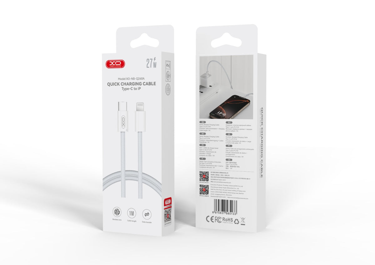 XO NB-Q260A Καλώδιο Φόρτισης & Δεδομένων Lightning σε Type-C 27W Πλεκτό 1m