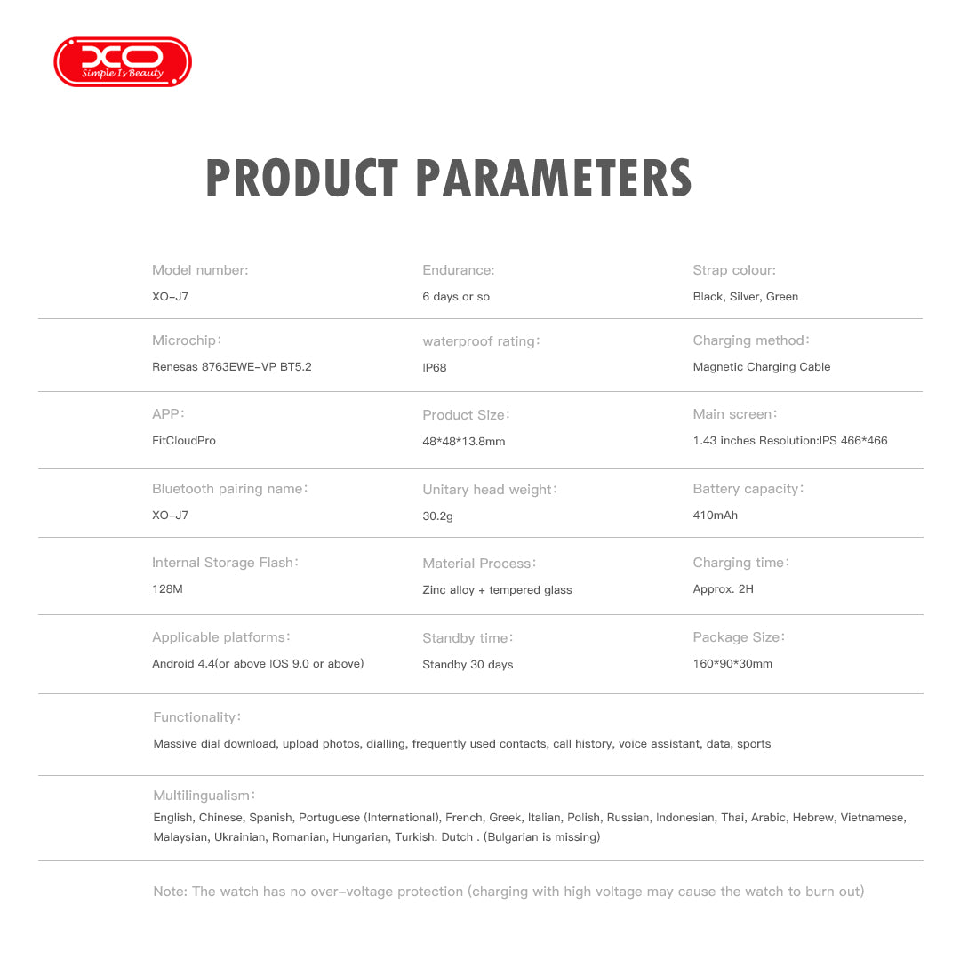 XO J7 Amoled Star Round Smart Sports Call Watch (Πράσινο)