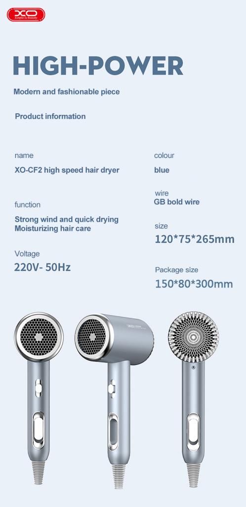 XO CF2 1600W Πιστολάκι Μαλλιών Ταξιδίου Μπλέ
