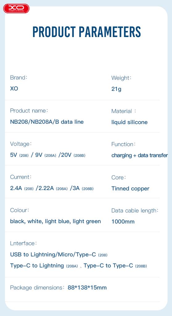 XO NB208 Καλώδιο Φόρτισης + Data Micro 1m Μπλέ