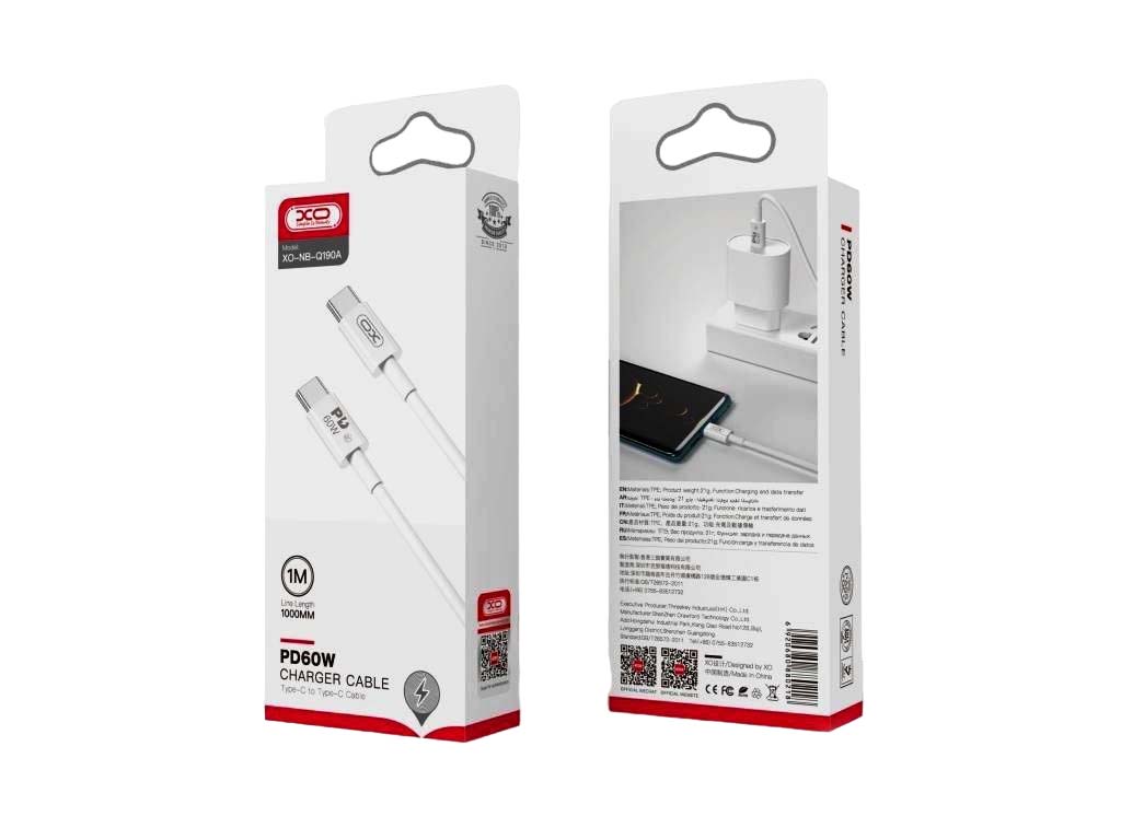 XO NB-Q190A 60W Καλώδιο Φόρτισης + Data Type-C σε Type-C 1m