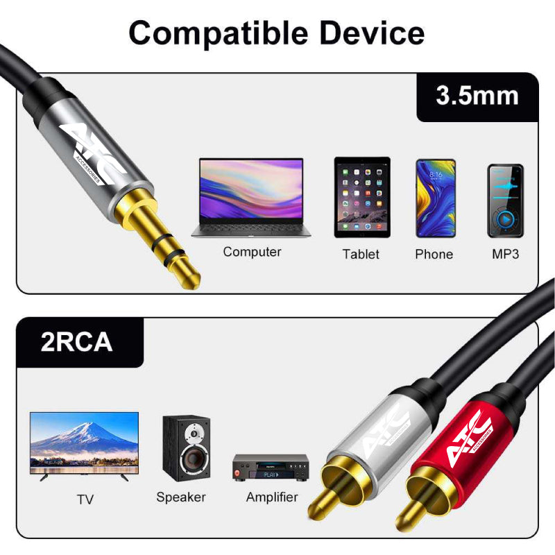 ATC HQ 3.5mm M/ 2 X RCA Cable 5m