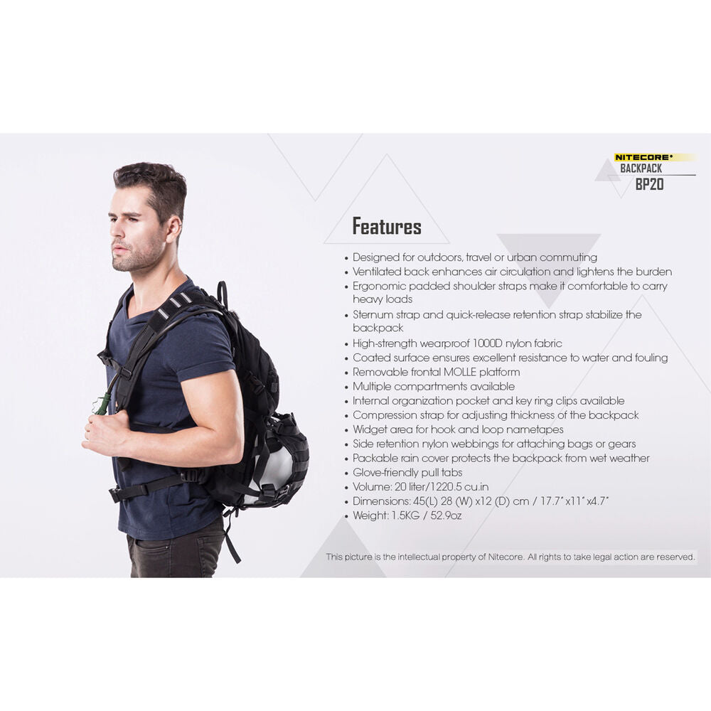 Nitecore Σακίδιο Πλάτης BP20 Μαύρο