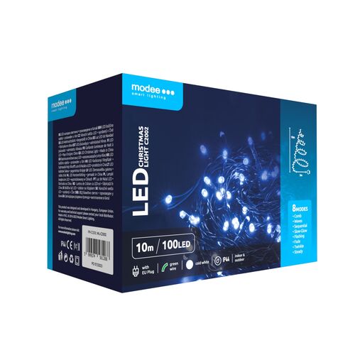 Modee Lighting Χριστουγεννιάτικα Φωτάκια LED με Τροφοδοτικό (100LED/10m/10cm) Ψυχρό