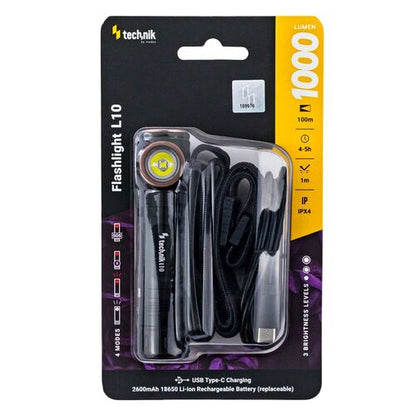 Technik Φακός L10 με Μπαταρία 1x18650 2200mAh Osram P9 & Καλώδιο USB-C 1000lm