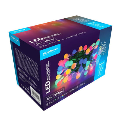 Modee Χριστουγεννιάτικα Λαμπάκια LED Τύπου Berry με Βύσμα (200LED/20m/10cm) Πολύχρωμα