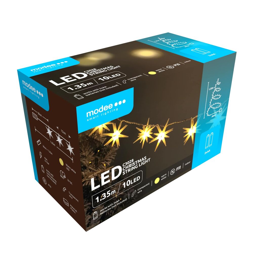 Modee Χριστουγεννιάτικα Διακοσμητικά Φωτάκια LED Μπαταρίας (10LED/165cm/15cm) Θερμό Λευκό