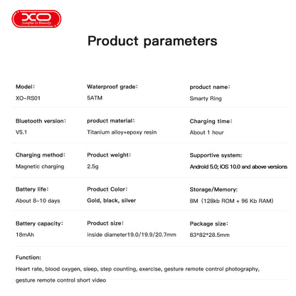 XO RS01 Smart Δαχτυλίδι Μέγεθος 10 Χρυσό